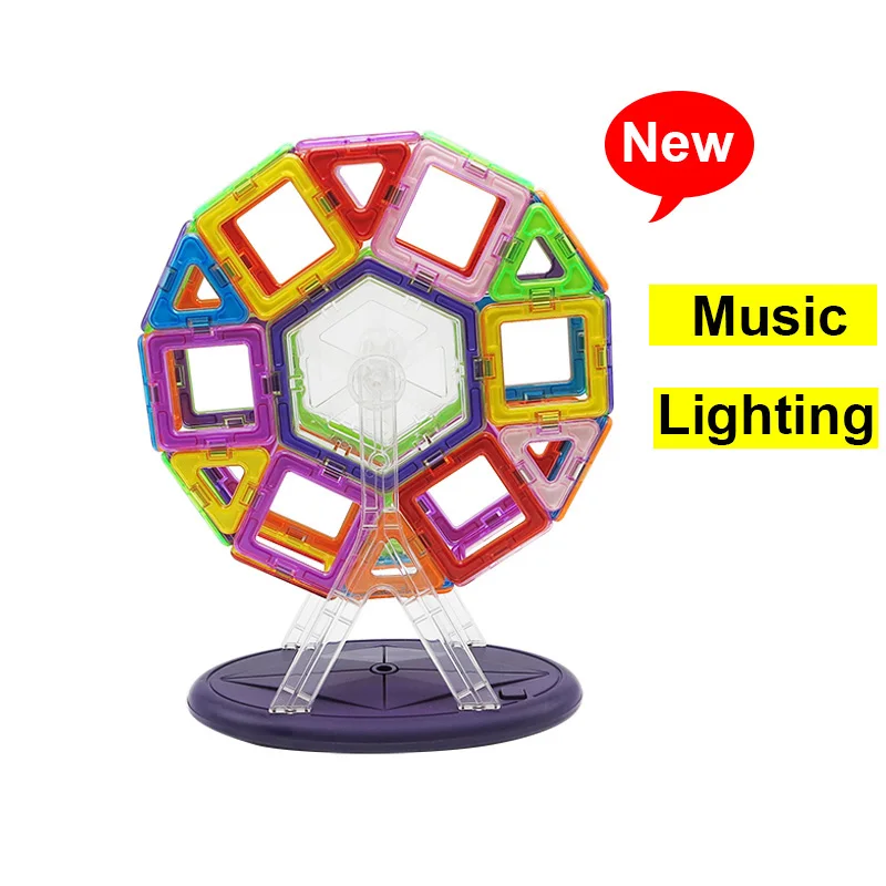

46PCS/Set Musical Lighting Ferris Wheel Standard Size Magnetic Blocks 3D Model Building Bricks kids Educational Toy Colorful New