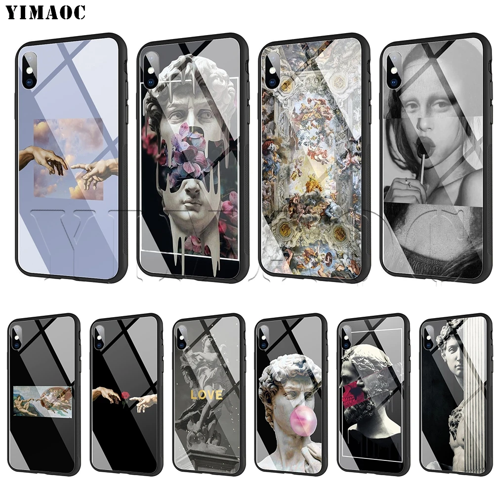 

YIMAOC Michelangelo Art Statue Aesthetic Tempered Glass Case for iPhone 11 Pro XS MAX XR X 8 7 6 6S Plus