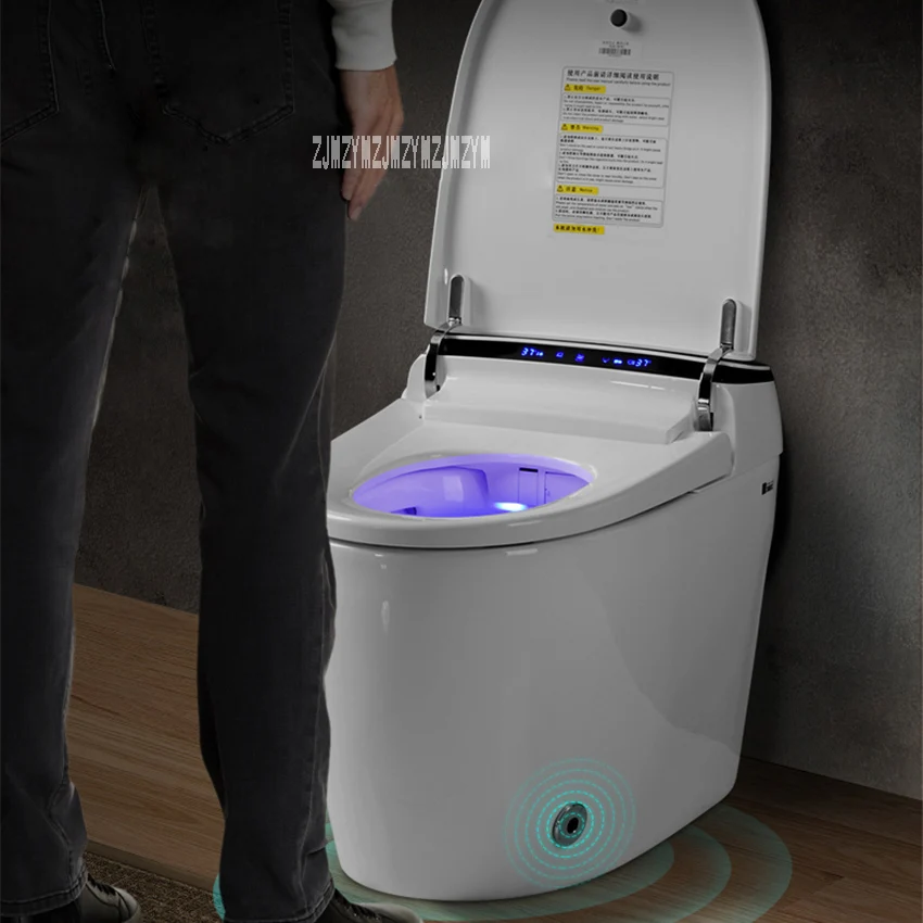 T4 Smart Toilet Manual Flip Integrated Toilet Household Bathroom LCD Display Foot Touch Flushing Intelligent Toilet 220V 1200W