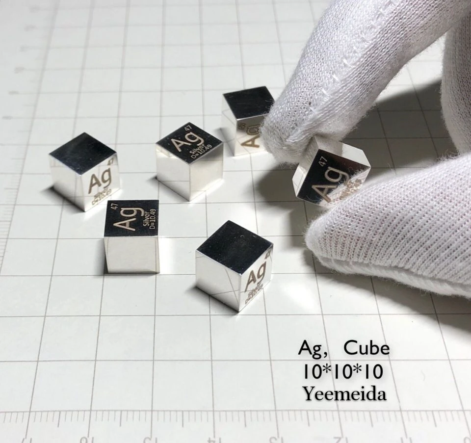 

5 Piece 99.99% Purity Pure Silver Ag 10mm Cube Carved Element Periodic Table
