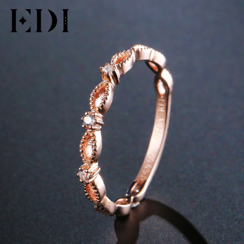 EDI Романтическая любовь 18 К розовое золото юбилейные кольца настоящее кольцо с натуральным бриллиантом для женщин женские настоящие ювелирные изделия на подарок