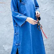 Хлопковое длинное пальто наивысшего качества на весну и осень голубого цвета с изображением дзен ковбоев, детский халат для медитации, одежда, даосская куртка, костюмы Тан