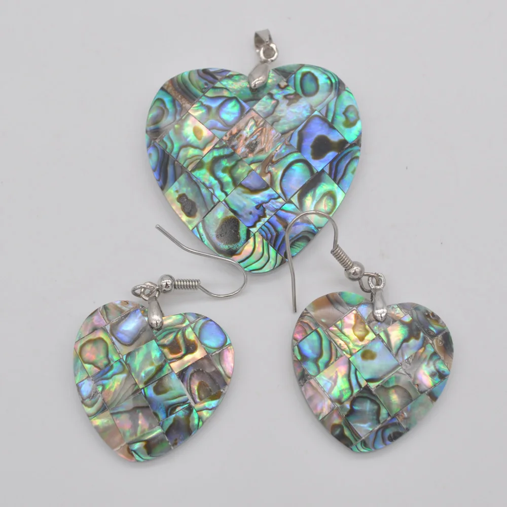New Zealand Abalone Shell Heart Pendant Earrings Set Fashion Jewelry
