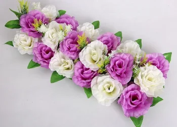 

2pcs 18 heads White&Purple Artificial Silk Rose Flower Arch Frame In a row Decorative Wedding Road Led Flower Wedding Props