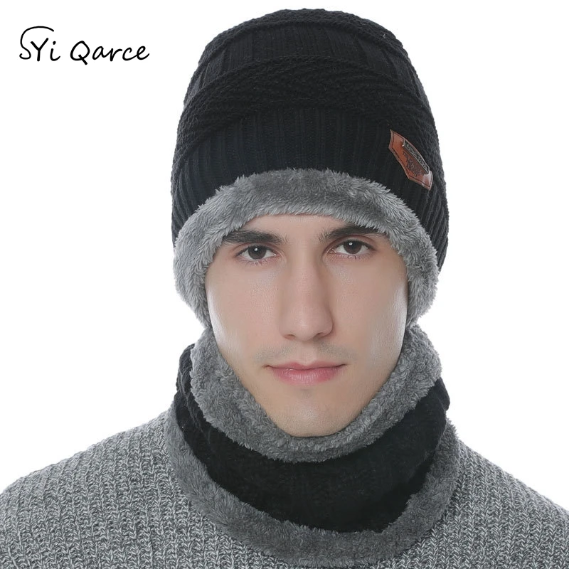 SYi Qarce, 2 шт., зимняя теплая вязаная шапка с шарфом, набор, Skullies Beanies для женщин и мужчин, флисовая подкладка, шапка с шарфом, набор, NT157-58