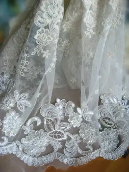 

beaded bridal , ivory alencon, scalloped , sequined wedding trim lace, vintage lace trim, CGDZ048B, CGDZ058DB 10yards