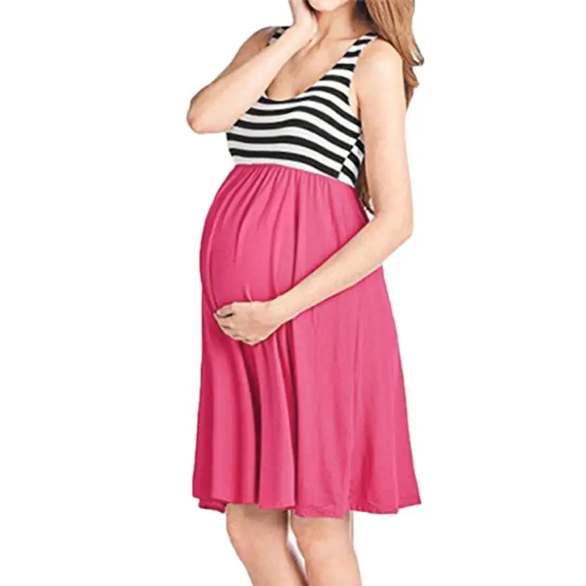 New Summer Maternity Dress Striped Sleeveless Breastfeeding Dress for