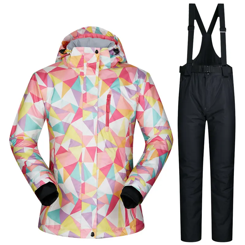 

outdoor winter women skiing suits waterproof sportwear female Ski wear Top Hoodie Jacket Strap Pants snow jacket pants ladies