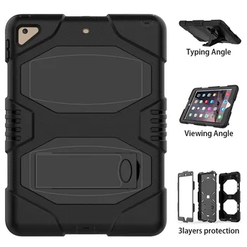 

Three Layer Armor Defender PC Silicone Full Body Kickstand Protective Cover Cases for iPad Air 2 iPad 9.7 2018 2017 Case Funda