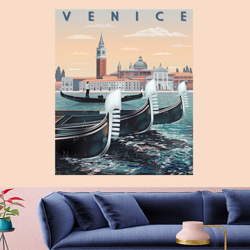 

VENICE Dinghy Mandala Pattern Tapestry Vintage Pattern Retro building poster Wall Hanging persoanlity Home Decor Art Wall Carpet