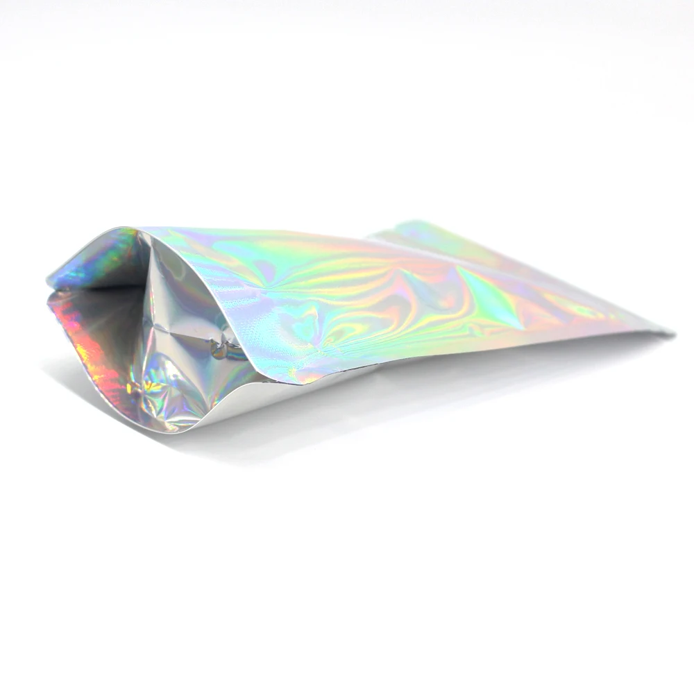 Thick 50pcs Aluminum Foil Laser Zip Lock Pouch Clear Hologram Rainbow Stand Up Zip Lock Plastic Packaging Bag with Tear Notch 5