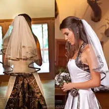 Камуфляжная короткая свадебная фата, новинка, камуфляжная атласная кромка, 2 слоя, свадебные аксессуары для волос, Бода, фата для невесты, вуаль, расческа