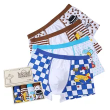 4 шт./партия, детское нижнее белье для мальчиков, трусы для больших мальчиков из чистого хлопка, студенческие штаны на плоской подошве, короткая Подарочная коробка для маленьких детей