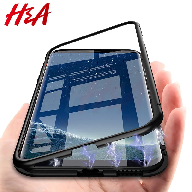 

H&A 360 Magnetic Adsorption Phone Case for For Samsung Galaxy S9 S8 Plus S7 Edge Tempered Glass Back Magnet Cover Note 9 8 Case
