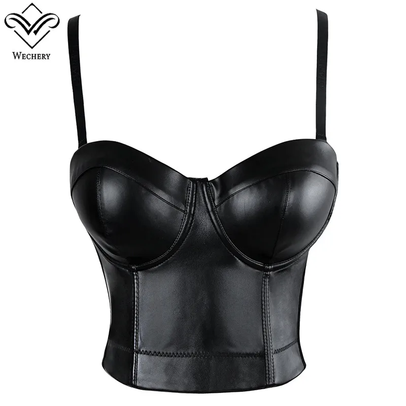 Billig Wechery Frauen Leder Bh Tops Gothic Push Up Bh Corsage Sexy dessous Korsett Hot Fashion Party Bh Club tops Tragen plus Größe