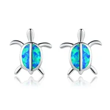 Стерлингового серебра 925 иглы черепаха серьги гвоздики синий/белый огненный опал серьги в виде животных для женщин модные свадебные украшения