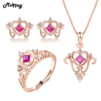 

MoBuy 4pcs Ruby Natural Gemstone 3pcs Vintage Jewelry Sets 100% 925 Sterling Silver Fine Jewelry For Women Wedding V019AENR
