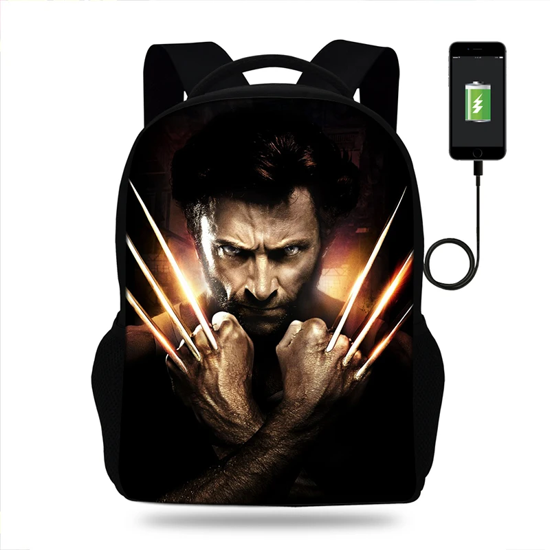 BULEFLYER школьная сумка USB зарядка рюкзак Marvel X men Wolverin принт для мальчиков студентов