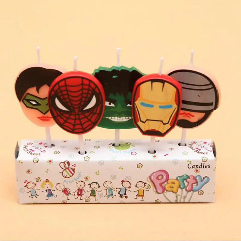 

5pcs Iron Man Spiderman Tiger Bus Mickey Party Supplies Kids Birthday Candles Cake Birthday Cartoon Party Decorations