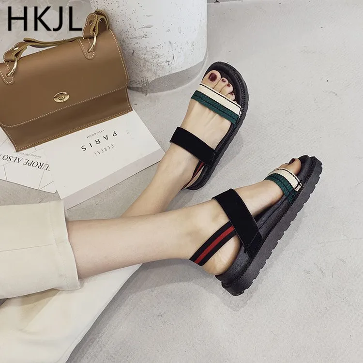 

HKJL Summer 2019 leisure comfortable flat sandals with soft soles matching colors for female students beach gladiator shoes A093