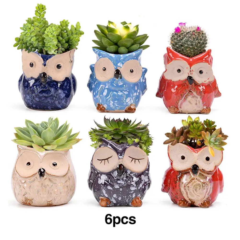 

Owl Succulent Pot Ceramic Cute Animal Plant Planters Flowing Glaze Base Serial Set Cactus Plant Flower Pot Container Bonsai