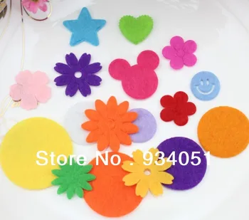 

1000pcs/lot Multi Colors Handmade Felt Patches 17-39mm Fabric Felt Circles, Flowers, Stars, Hearts, Smiles Mixed Free Shipping