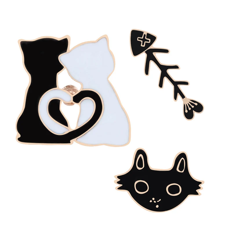 Шляпа пара шарф 1 шт. сумка животное свитер юбка черный белый кот для женщин мужчин мультфильм рыбья кость рубашки Нагрудный значок брошь