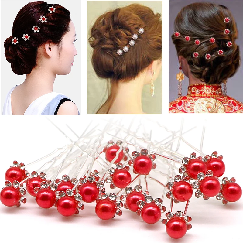 

40pcs/lot Wedding Bridal Pearl Hair Pins Flower Crystal Hair Clips Bridesmaid Jewelry Hair Accessories Head Piece Hairpins
