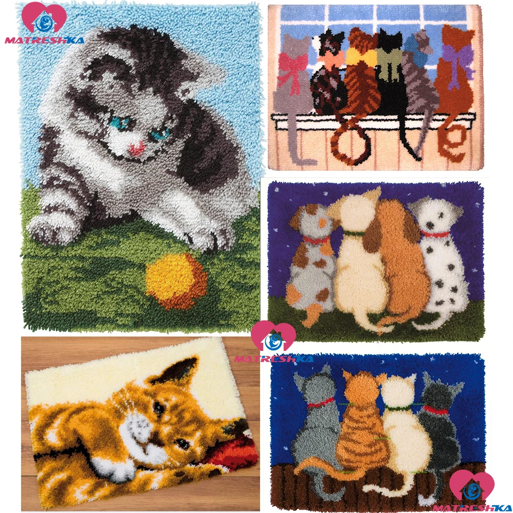 DIY Latch Hook Rug Kits"cats"knitted carpet embroidery needle for