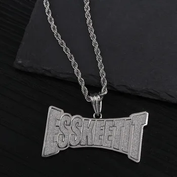 

TOPGRILLZ New ESSKEETIT Pendant Necklace Mens Iced out Hip Hop Sliver Color Jewelry Charm Necklace For Men and Women Gifts