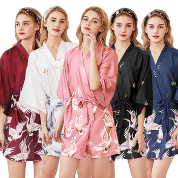 

New Style 9 Color Ladies' Sexy Rayon Short Robe Women Elegant Print Nightgowns Kimono Bathrobe Flower Nightdress Size M-XXL