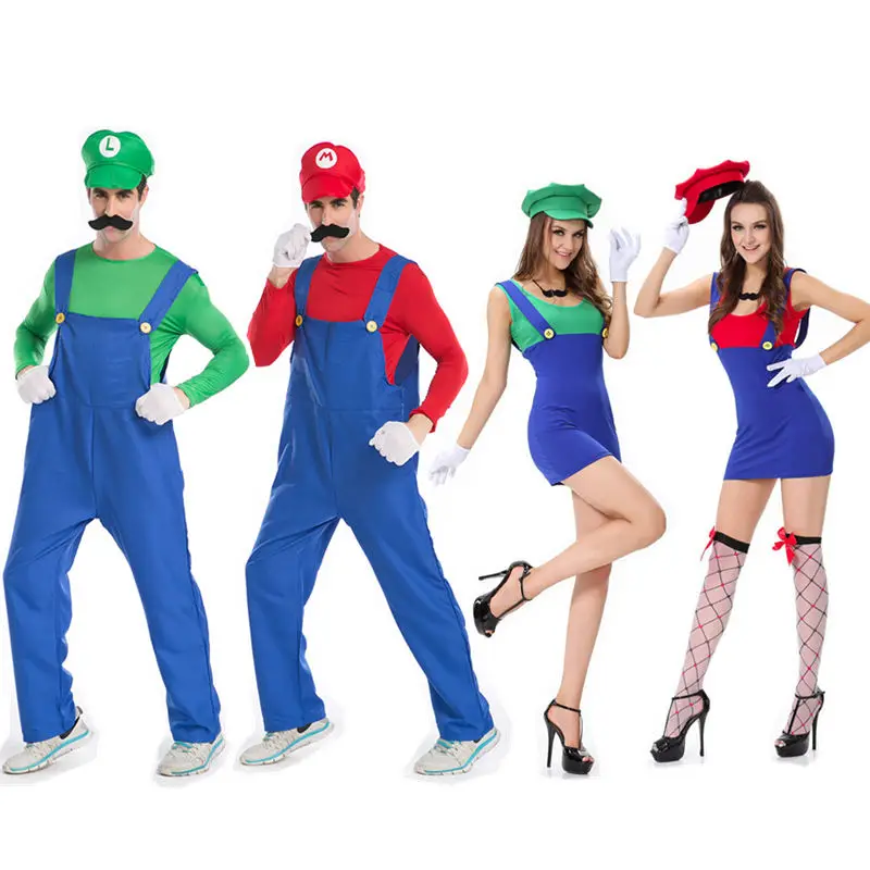

Vocole Men's Women's Super Mario Luigi Brother Costume Anime Cosplay Halloween Fancy Dress Plumber Jumpsuit Workman Outfit