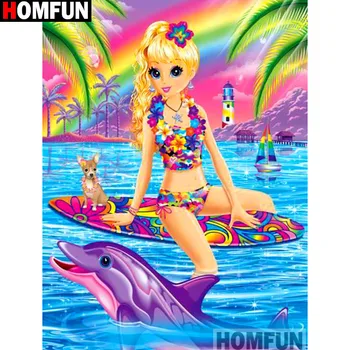 

HOMFUN Full Square/Round Drill 5D DIY Diamond Painting "Cartoon girl dolphin" Embroidery Cross Stitch 3D Home Decor Gift A14734