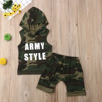 

2 Pieces Camo Toddler Baby Boy Hoodies Tops Tanks + Shorts Pants Clothes Outfits Summer Cool Stylish Baby Boys Stylish Sets