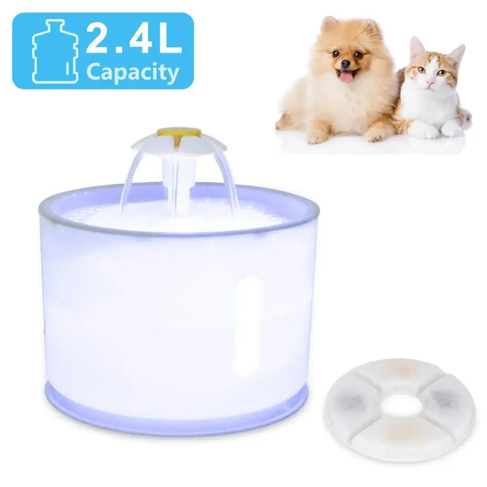 

2.4L Automatic Pet Cat Water Fountain with LED Electric USB Dog Cat Pet Mute Drinker Feeder Bowl Pet Drinking Fountain Dispenser