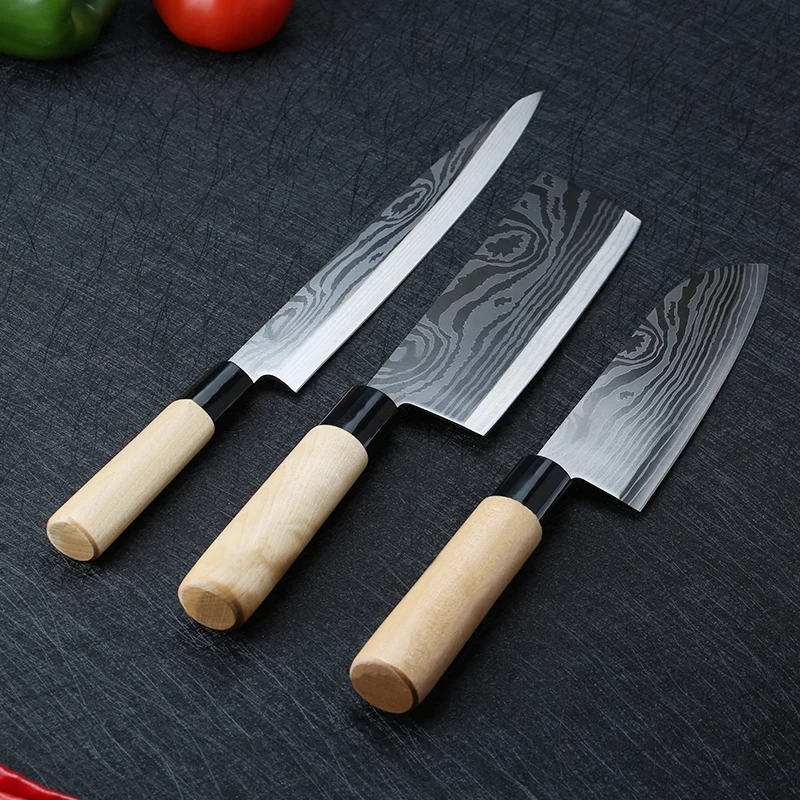 Laser Damascus Chef Knives Japanese Salmon Sushi Knives Stainless Steel Sashimi Kitchen Knife Raw Fish Fillet Layers Cooki Knife