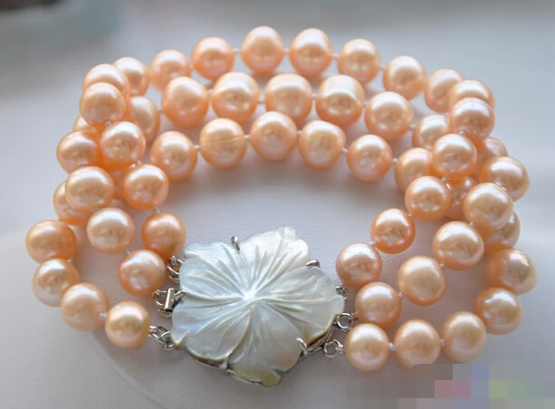 

FREE SHIPPING>>>@@ > 12673 3row pink round FRESHWATER CULTURED pearl BRACELET