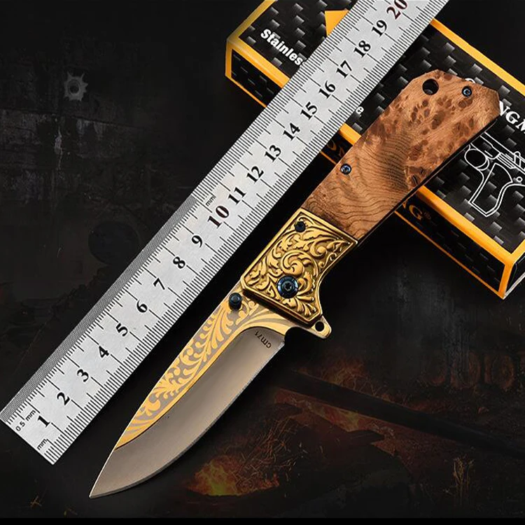 Складной тактический карманный нож для выживания на открытом воздухе кемпинга охотничий нож 440C Лезвие с деревянной ручкой спасательные универсальные ножи EDC Мультитул