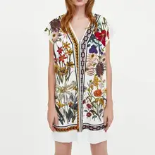 OYK8294 Women european za floral females dresses printed rubberised mujeres dress vestito Hot Sale Women Clothing vestidos