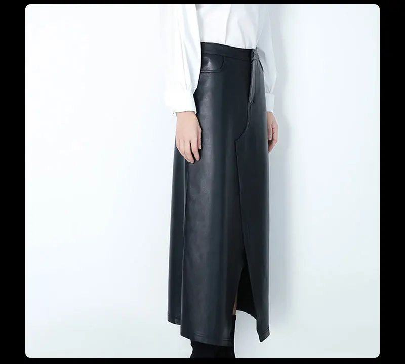 Novmoop новая стильная женская тонкая длинная юбка из натуральной овечьей кожи с карманом falda larga de cuero genuino LT2775