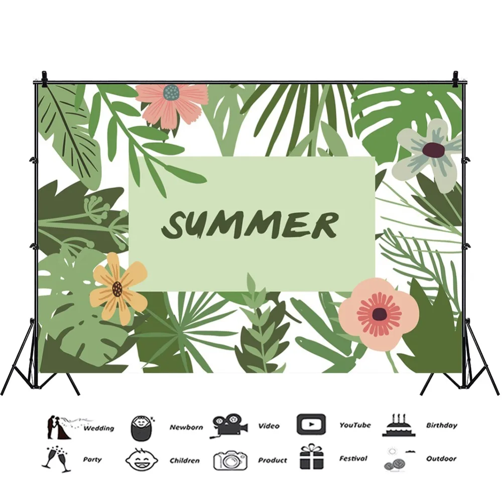 Laeacco Tropical Palm Tree Summer Scenic Flower Leaves Photography Background Customized Photographic Backdrops For Photo Studio