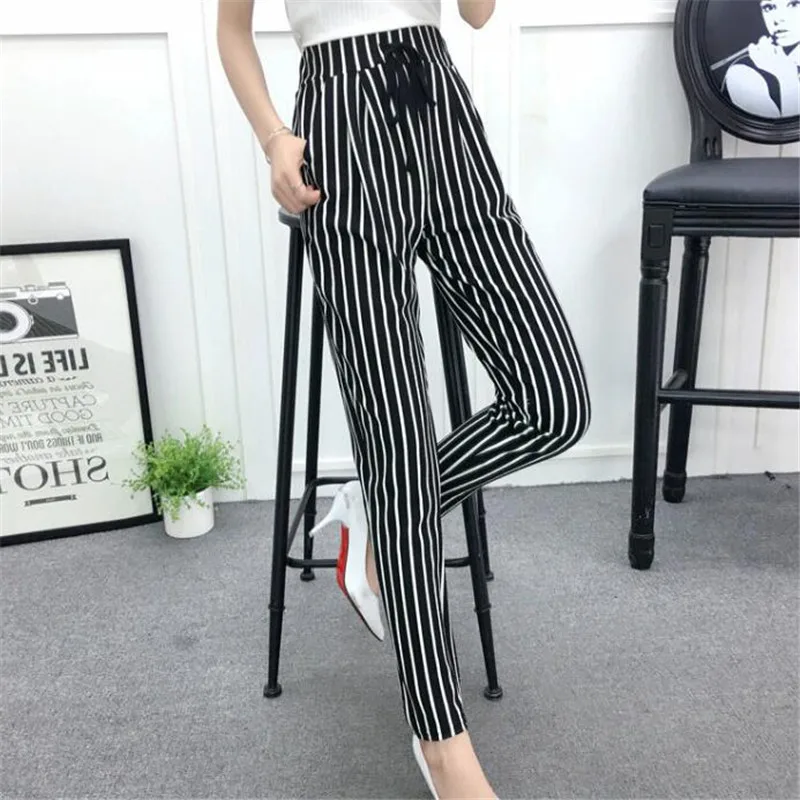 

Женские Длинные повседневные брюки Sanishroly, полосатые брюки-карандаш, шаровары с эластичным поясом, клетчатые брюки размера плюс, SE532, на весну