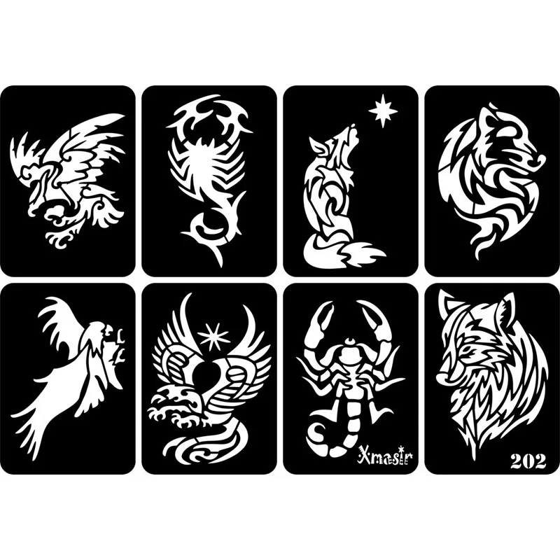 Henna Tattoo Stencils Temporary Tattoo Sticker Tattoo Sticker 32pcs Airbrush Temporary Tattoo Stencil for Men Arm Back Body Art Painting DIY Glitter Templates Fake Tattoo Set 6.7cm*9.5 Cm
