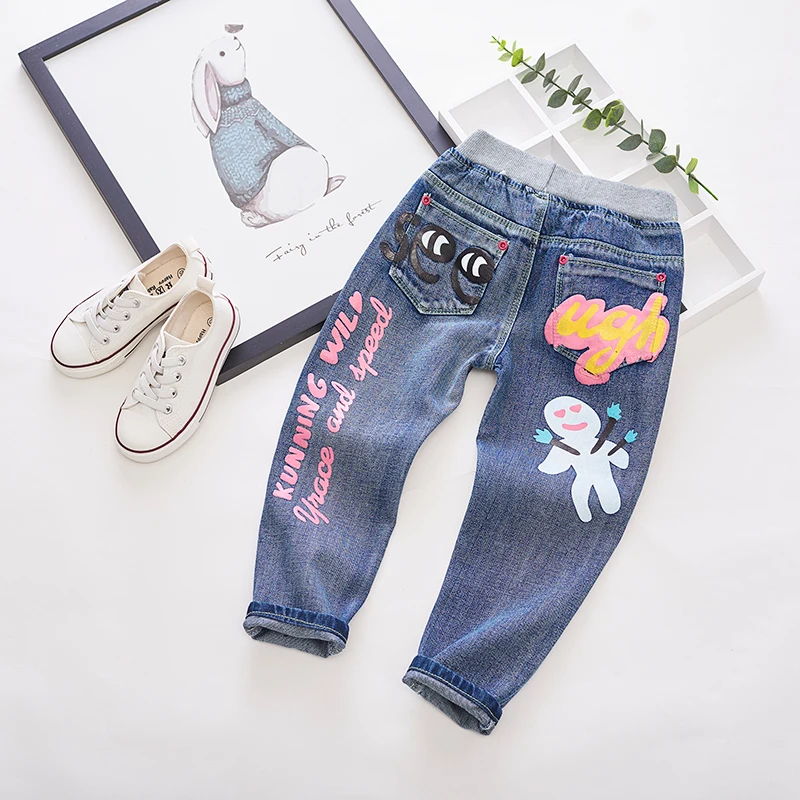 MERI AMMI Children Girls Boys Jeans Soft Pants Trousers Sweatpants Cartoon Letters For 3-8 Year Baby Kids