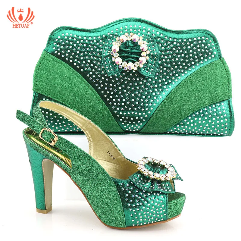 

New Green Women Sandals Shoes and Bag To Match Italian Wedding Shoes and Bag High Heels Nigerian Party Shoes and Bag Set Ladies