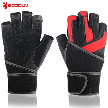 

Boodun Professional Weight Lifting Fitness Gloves Men Lengthen Wrist Wrap Dumbbell Training Leather Sport Gym Gloves Men AGB172