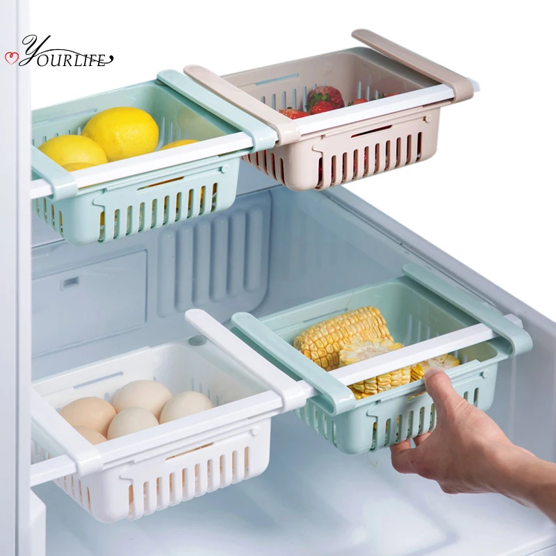 

OYOURLIFE Adjustable Refrigerator Storage Box Multi-purpose Slide Drawer Organizer Refrigerator Storage Shelf Kitchen Storage