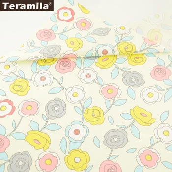 

Teramila Fabrics 100% Cotton Twill Tissue Light Beige Printed Cartoon Floral Patterns Bedding Textile Clothes Dolls Decoration