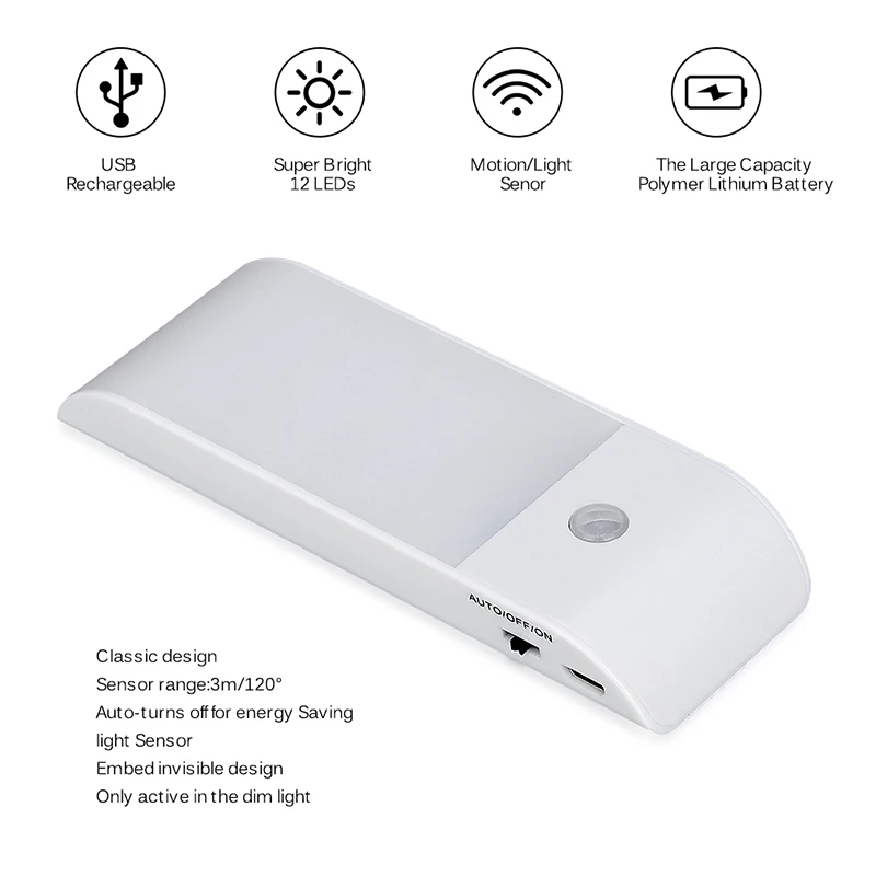 

LED Night Light Night Lamp LED USB Infrared Motion Sensor USB Rechargeable Induction Corridor Closet Wardrobe#40