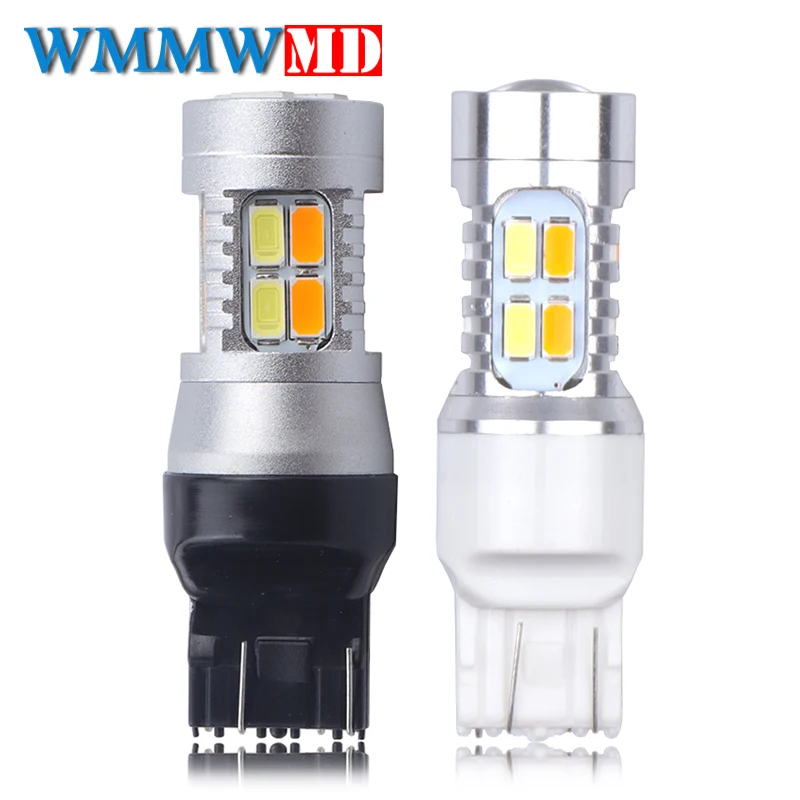 2pcs/lot T20 7443 W21/5W Dual Color White Yellow Switchback LED Bulbs
